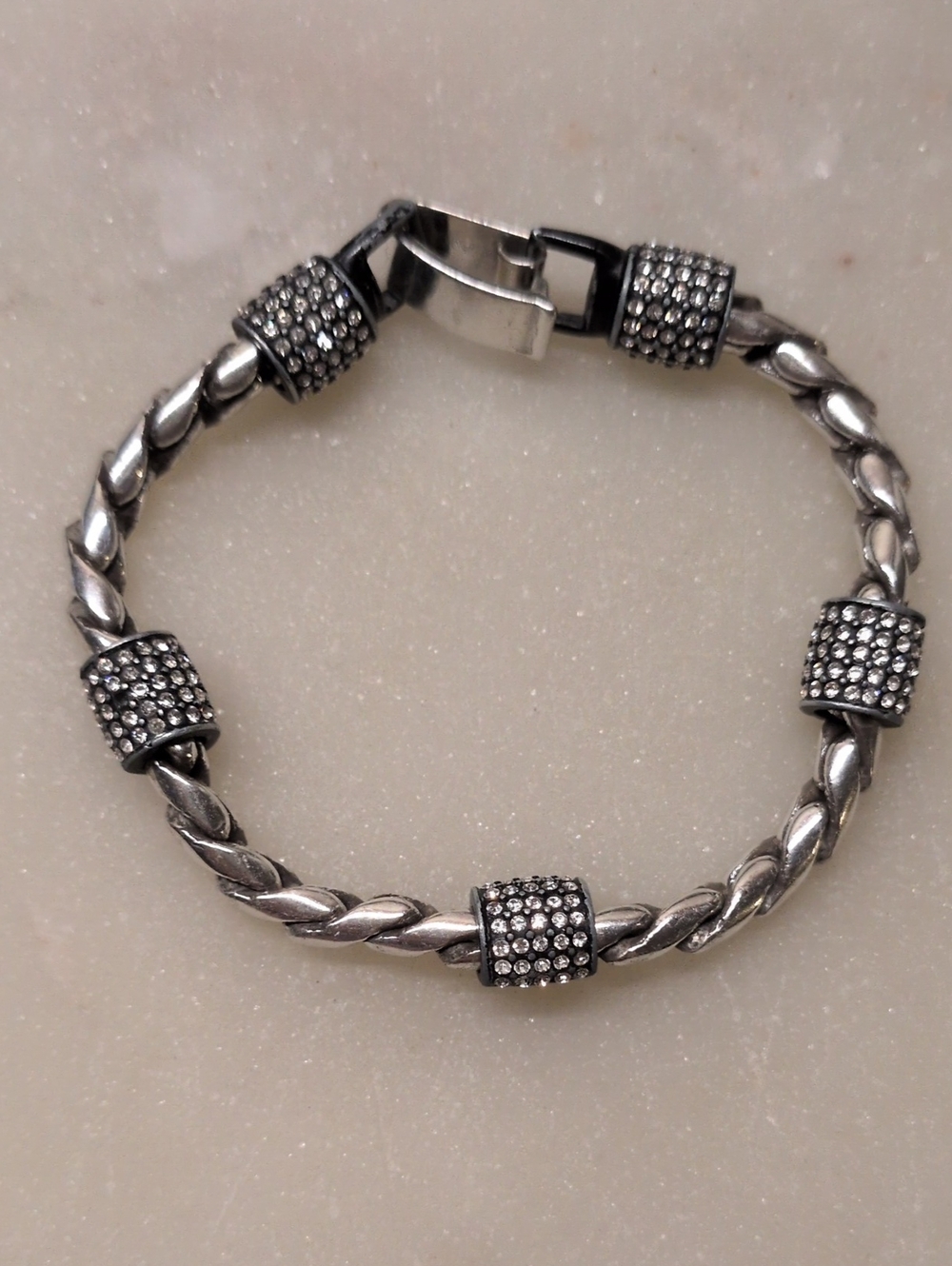 Brighton Silver Twist Link Bracelet With Crystal Accents